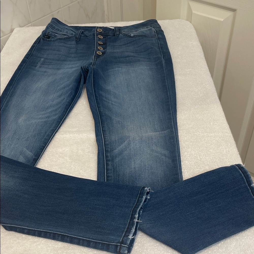 Kancan Button Fly Dark Blue Curve Loving Skinny Summer Ready High Rise Sexy  7